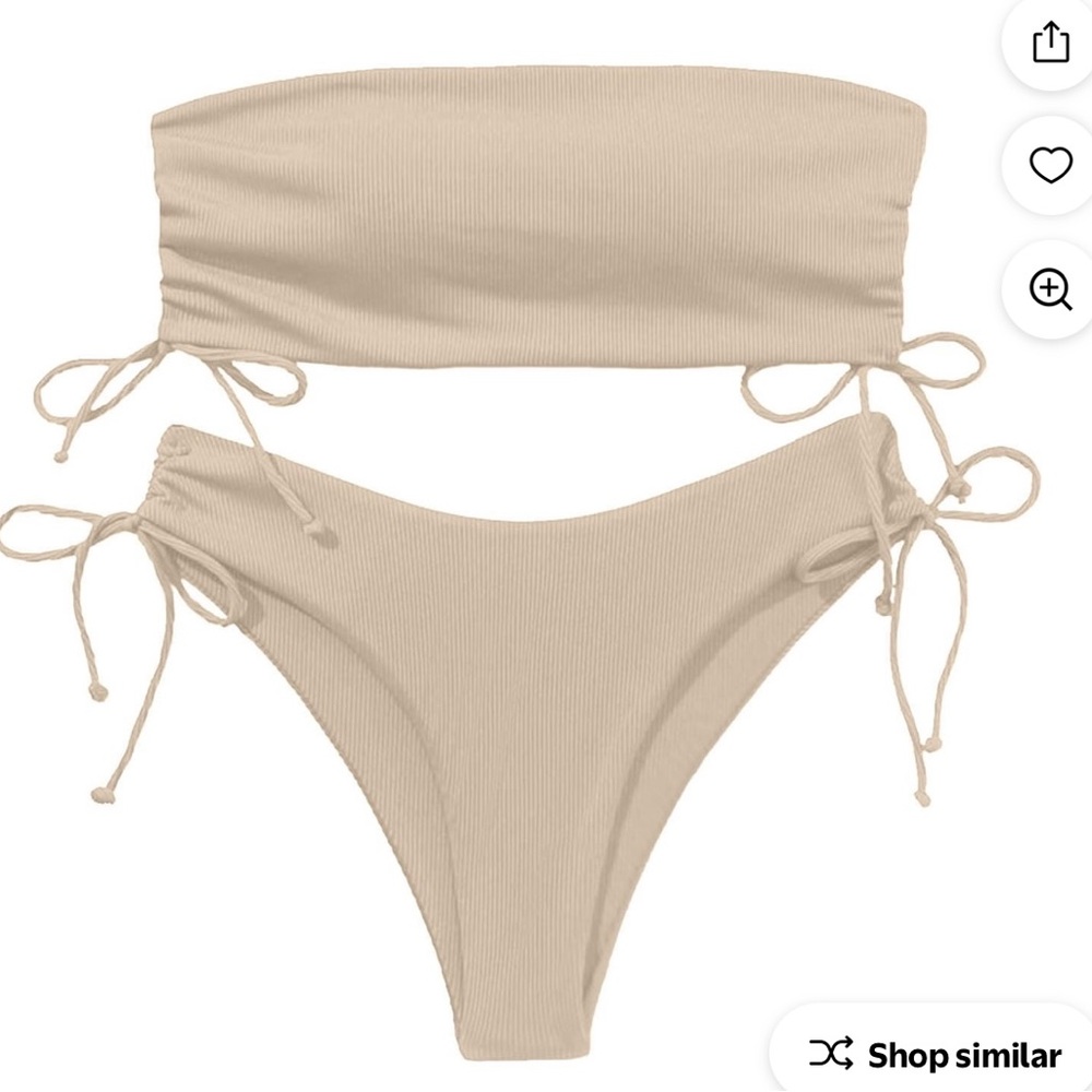 SHEIN Nude Ribbed Bandeau Strapless Tie-Side bikini set adjustable size medium